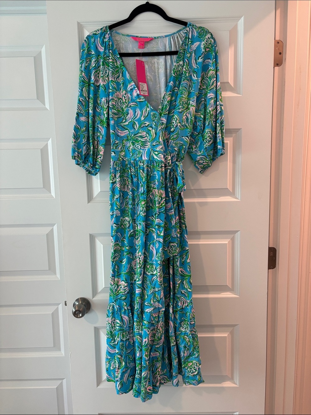 Lilly Pulitzer Turquoise Floral Wrap Maxi Dress never worn wrap dress xl